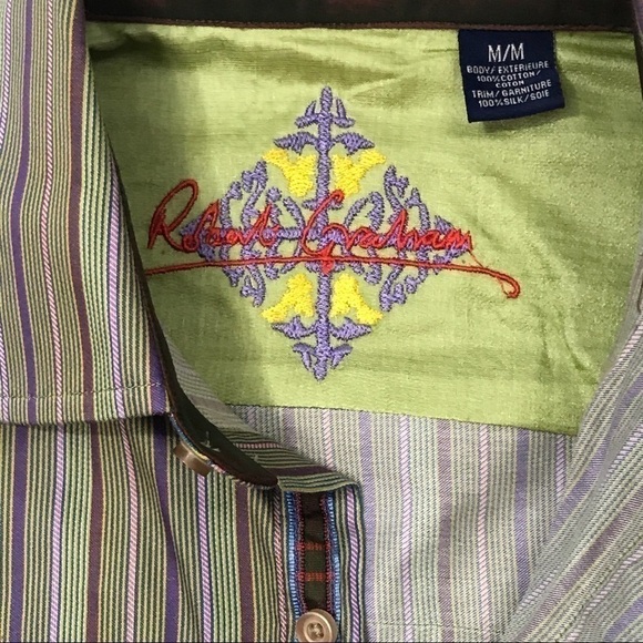 Robert Graham Striped Flip Cuff Shirt Purple Green - Picture 4 of 6